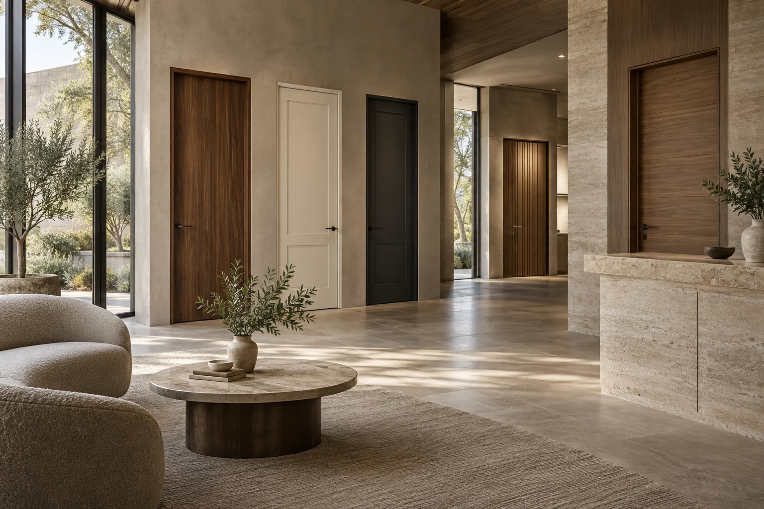 Farklı kapı modellerinin sergilendiği temsili showroom